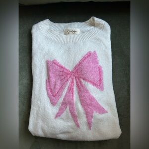 Jessica Simpson Cream Sweater with Pink Bow. Never Worn.